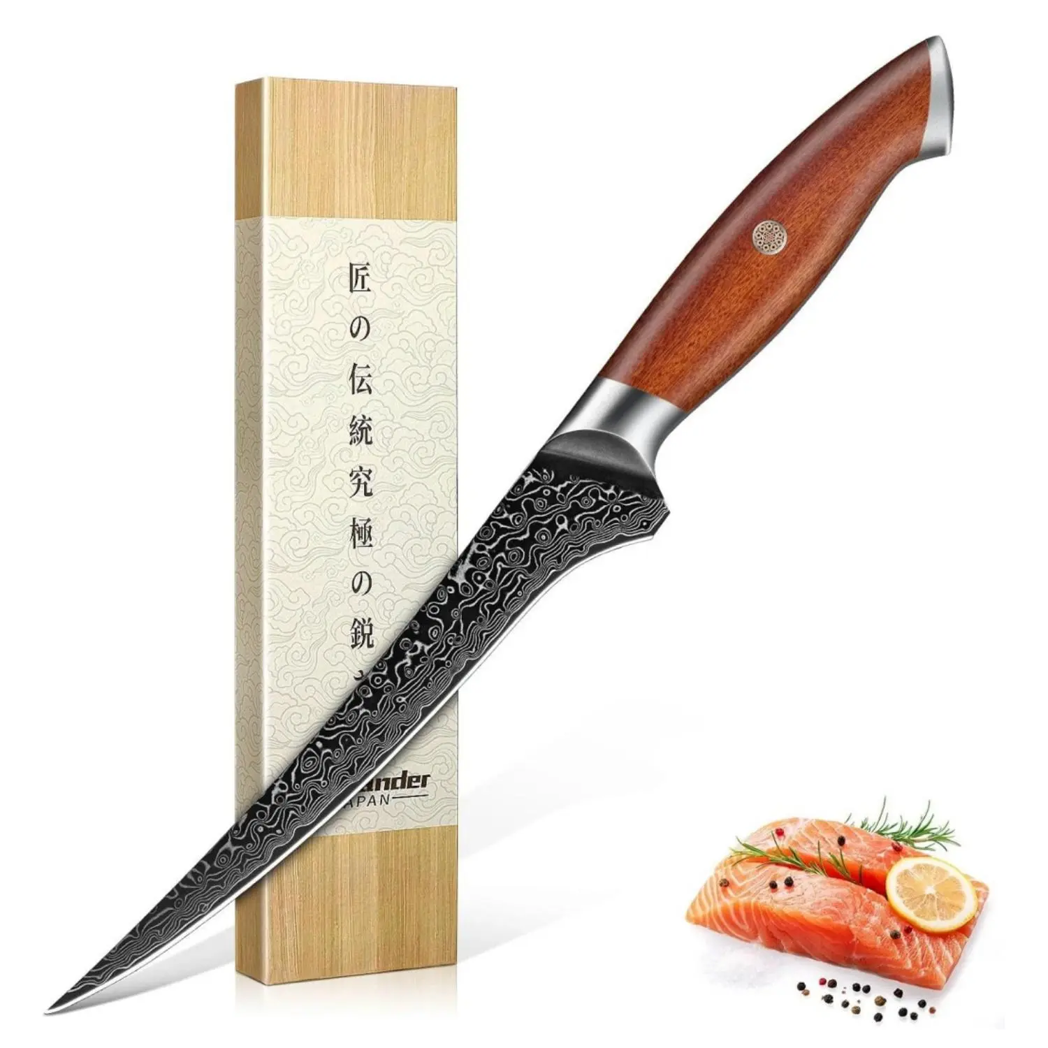 Freelander Kitchen Knife, Wood Handle Kitchen Knife for Fruit Cutting, Slicing for Household Kitchen Use, Mosaic Pin Design, Practical Kitchen Tool for Men Gift
