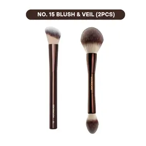 Hourglass No.15 Makeup Blush Brush & Veil Dual-Ended, Perfect for Liquid & Cream Blushes Makeup, Face Brush, 2 pcs