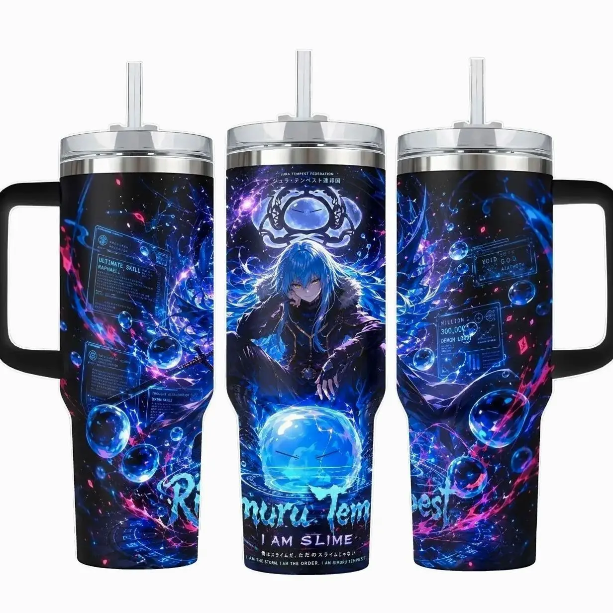 Rimuru Tempest Slime King Anime Tumbler, Purple Skill Aura Full Wrap Design, Stainless Steel Insulated Cup 20oz/40oz with Straw Lid Included