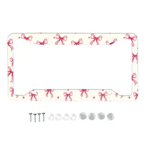 Bow Girls License Plate Frame with Screws Set, Cute Auto Accessories Exterior Decor, All Weather Non Slip Durable License Plate Frame Cover, Plate Letters Fully Visible