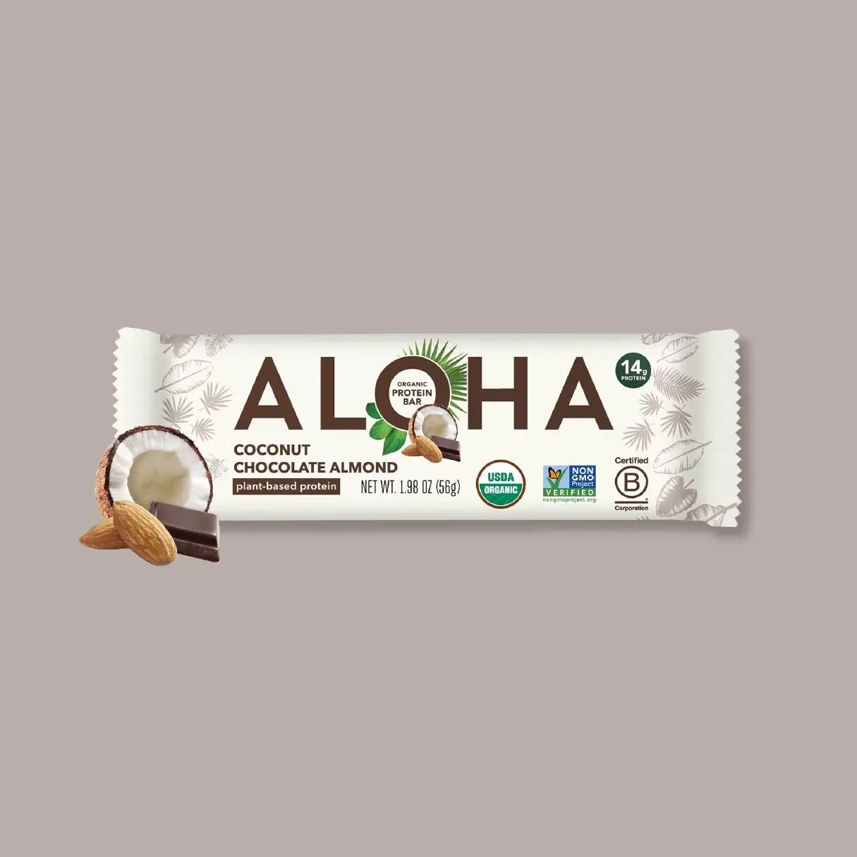 ALOHA Coconut Chocolate Almond Protein Bars - 12 Bars - Certified USDA Organic - 100% Plant-Based - 14g Of Protein - Only 3-5g of Real Sugar - Certifi