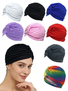 Women's Turban Cap Set,(8pcs) Fashionable Fold Design Cancer Chemotherapy Sleep Caps, Multicolor Hair Wrapping Hats, All-Season Fitted Headwear