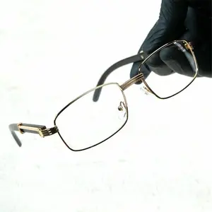 Men Sophisticated CLASSY ELEGANT Clear Lens EYE GLASSES Gold & Wood Print Frame