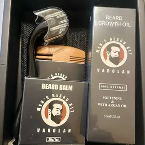 Varolan Men's Beard Kit - Professional Beard Growth Oil & Balm Set with Argan Oil for Softening and Growth - 100% Natural Formula