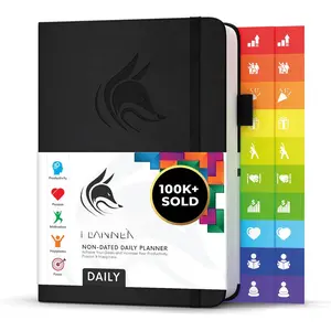 Daily Planner - Undated Planning Notebook with Hourly Schedule & To-Do List - Personal Day Task & Work Organizer, 6 Months (Black)