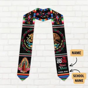 Custom Name School Name Mexico Graduation Sash, Mexican American Flag Graduation Sash Gift