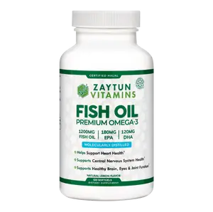 Zaytun Vitamins Halal Fish Oil Omega-3 Softgels. One Per Day, Supports Heart, Brain, Joint Health, Lemon Flavor, 4 Months Supply, Made in USA - Halal Vitamins