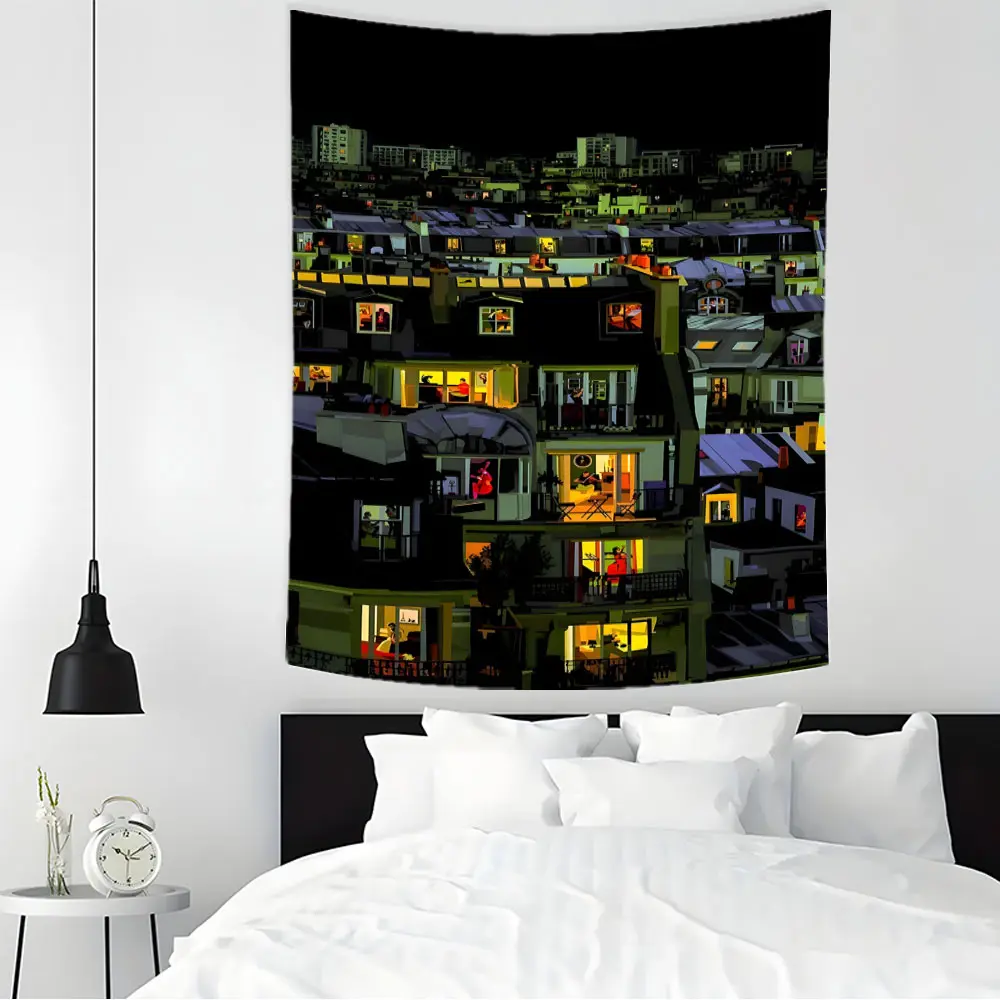 Modern City Skyline Nightscape Decorative Tapestry - Artistic Urban Landscape Home Wall Hanging for Bedroom & Living Room, Cityscape Background Fabric Decor, Soft and Durable Fabric Gift