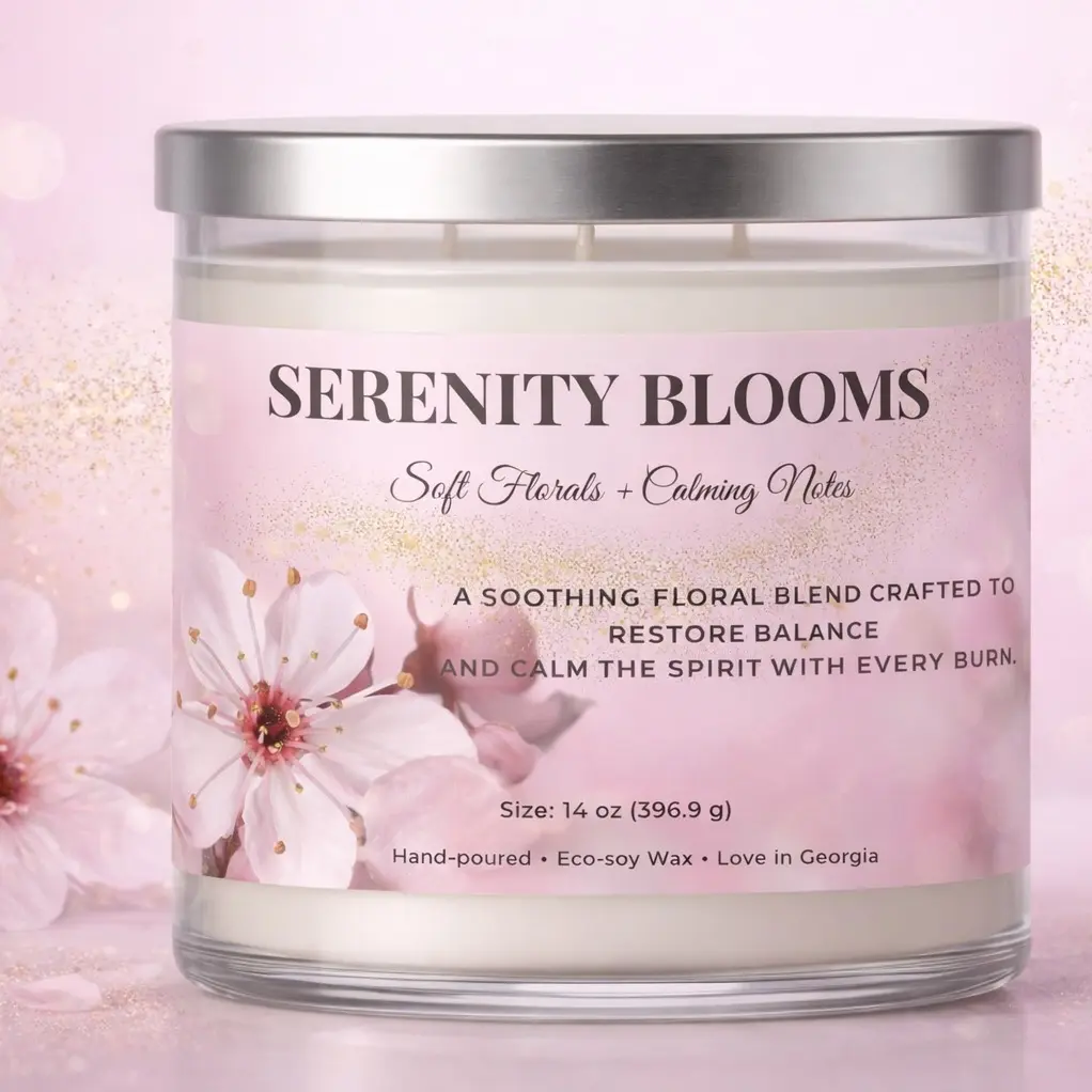 Terra Blooms Serenity Blooms Soft Florals Calming Notes 14 oz Hand Poured Eco Soy Wax Candle for Balance and Calm