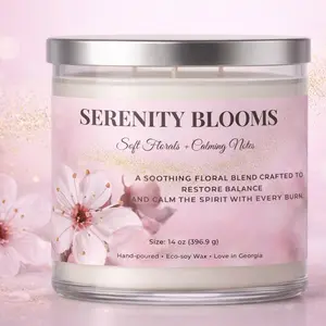 Terra Blooms Serenity Blooms Soft Florals Calming Notes 14 oz Hand Poured Eco Soy Wax Candle for Balance and Calm
