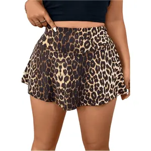 Women's Plus Size Leopard Print Line Short Skirt Ruffle Hem Sexy Summer Mini Skirt