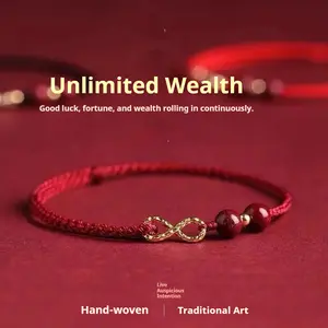 Zodiac Year Red String Bracelet for Women, Infinite Wealth Woven Bracelet, Cinnabar Good Luck Bead Anklet, Men's Bracelet Gift Wholesale Lucky Traditional Infinity Art Gold Plated