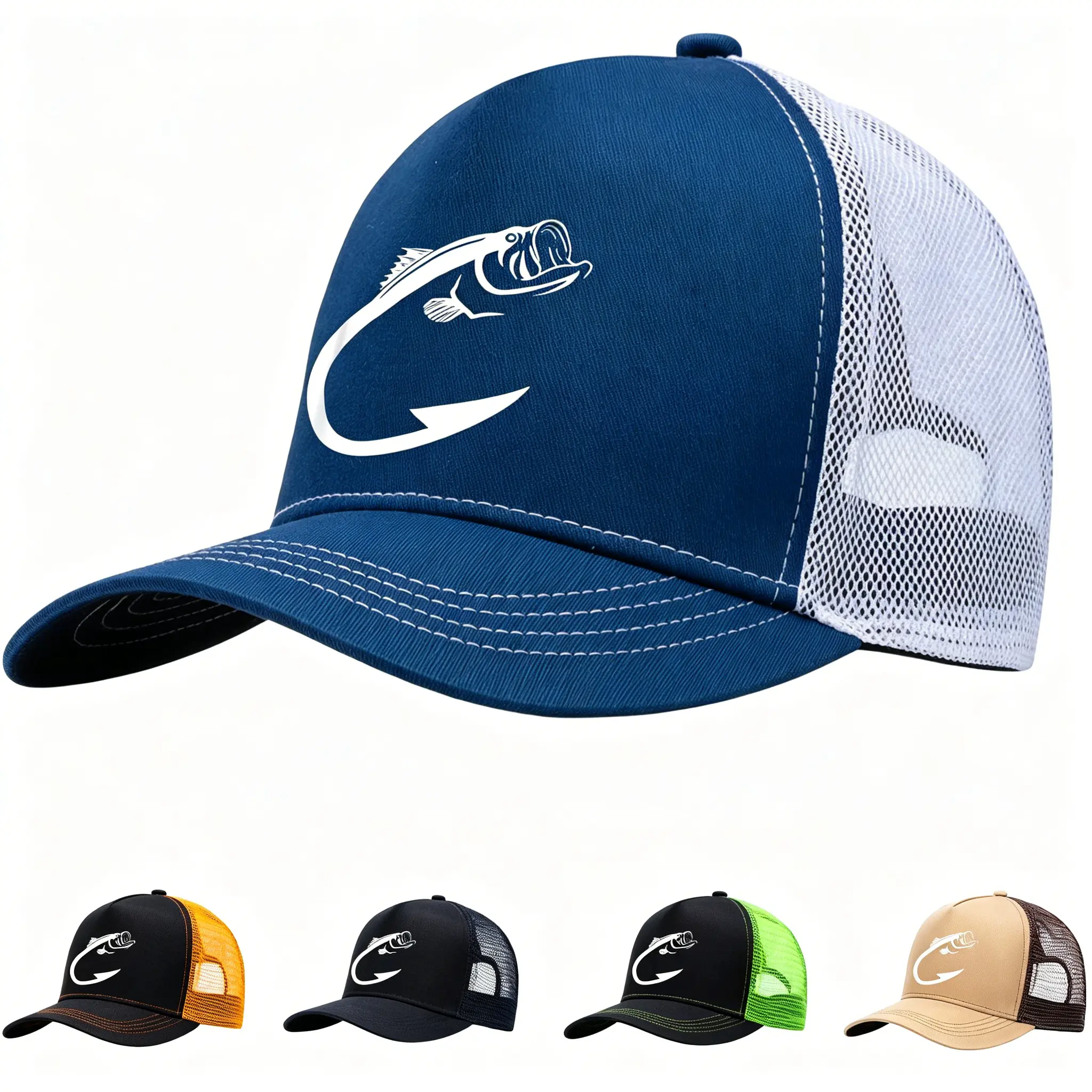 Funny Fish Hook Angler Trucker Cap for Men Women, Mesh Fishing Hat with Adjustable Snapback Closure, Lightweight Outdoor Baseball Hat for Fishing Trips, Lake Days, Boat Adventures, Father's Day Gift