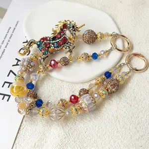 Sparkly Beaded Charm Keychains & Bag Accessories - Cute Unicorn Design Y2K Bling Beaded Strap for Phone or Bag Trendy Fashionable Accessory