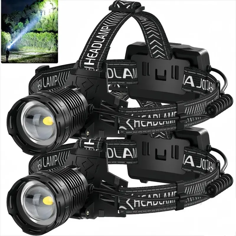 Rechargeable Headlamp(1PCS) , Bright Head Lamp, 90°Angle Head Lights for Forehead, Adjustable Focus Headlight, 4Mode LED Headlamp Rechargeable, Headlamps for Adults Hard Hat Camping Hiking
