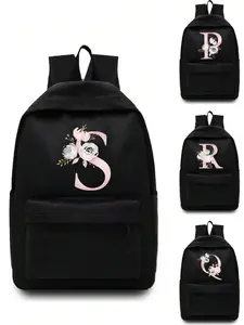 Pink Letter Flower Printing Backpack, Unisex Shoulder Backpack, Cute Versatile Backpack, Outdoor Sport Bag, Large Capacity, Casual School Bag, Lightweight, Portable, For College, Business, Work, Suitable for Birthdays, Holidays, Gift for Women