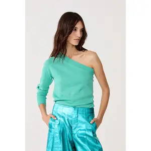 One Shoulder Glitter Knitted Top - Turquoise