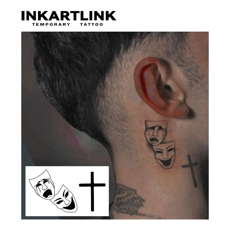INKARTLINK Tattoo Tech Cross Series 2 Semi-Permanent Temporary Tattoos Waterproof Realistic Look For Man And Woman Ideal For Swimming Party Sticker Henna Gardenia Blue Show