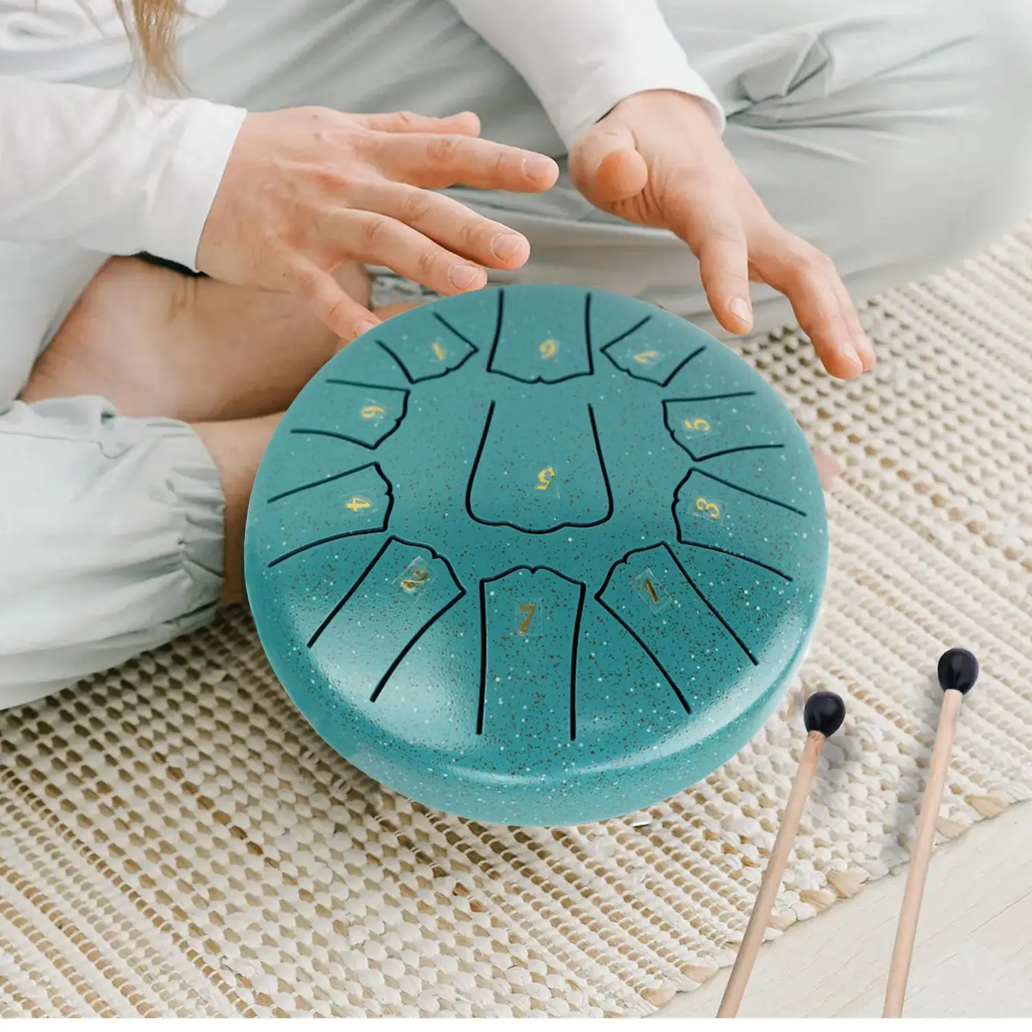 6 Inch Ethereal Drum, 11 Tone Steel Tongue Drum with Drumsticks & Finger Cots, Percussion Instrument for Boys & Girls