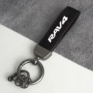 Suede Leather Car Key Ring Emblem Keychain for Toyota Rav4, Auto Interior Decoration Accessory, Stylish and Durable Key Fob Charm