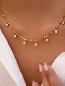 Ladies Necklace White Zirconium Multi Pendant Bead Chain Stainless Steel 18k Gold Plated Waterproof Anti Allergy Classic Shiny Attractive And Romantic Jewelry