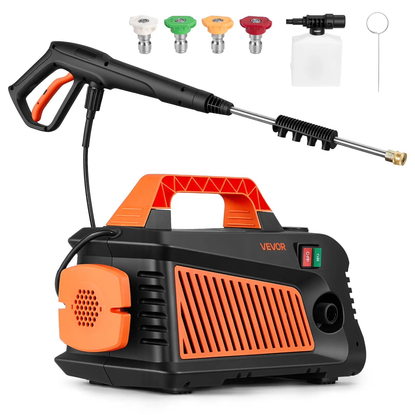 VEVOR Portable High Pressure Washer, Max 2000 PSI 1.59 GPM Electric Pressure Washer with 4 Nozzles, Metal Wand, Metal Extension Wand, Built-in Carry Handle, Compact Flexible Design for Cars, Windows, Decks