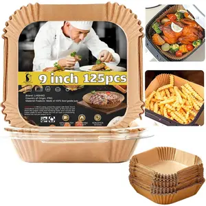 Air Fryer Liners Disposable 9 Inch, 9 inch Air Fryer Liners 125 Pcs Large Square Air Fryer Paper Liners for 5QT 6qt 8QT Air Fryer, Non-stick Parchment Paper for Frying, Baking