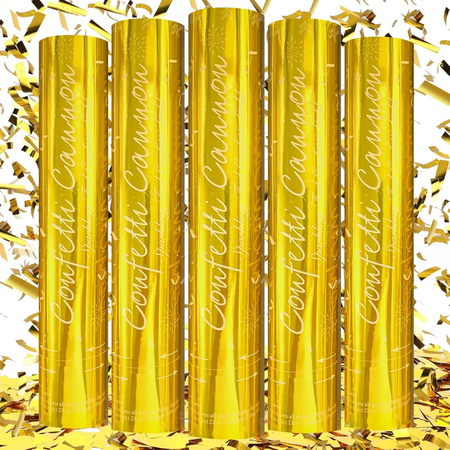 Confetti Poppers [5 Pack] 12 Inch Confetti Cannons |  Foil Filled Party Poppers for Weddings, Birthdays, Graduation,  Year & Special Events
