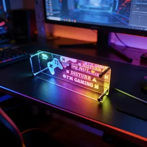 RGB gaming lamp, 3D infinity mirror neon table lamp, designed in the shape of a game controller, USB powered, with button control, offering 360 color modes, used for decorating game rooms.Includes a game controller sign with the message