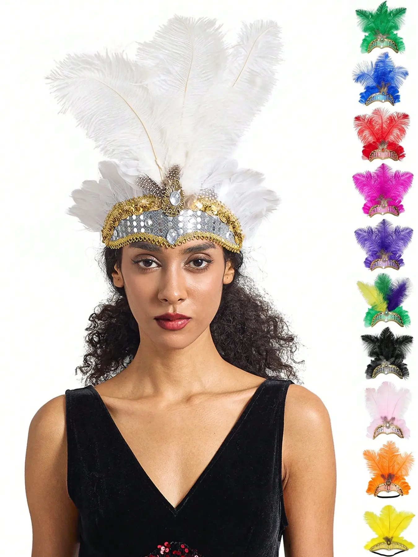 1pcs Carnival Headpieces for Women Show Girl Feather Headdress Mardi Gras Accessories 1920s Flapper Headband Party Accessories