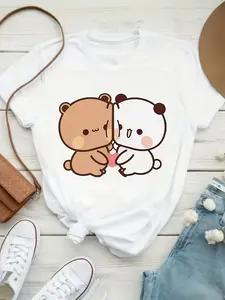Unisex T-shirt, Bubu Dudu Couple's T-shirt| Cute and Fun Design| Special Gift for Couples| Versatile Women's Printed T-shirt for Spring and Summer, Machine Washable, 95% Polyester, 686% Spandex Fabric, Regular Length