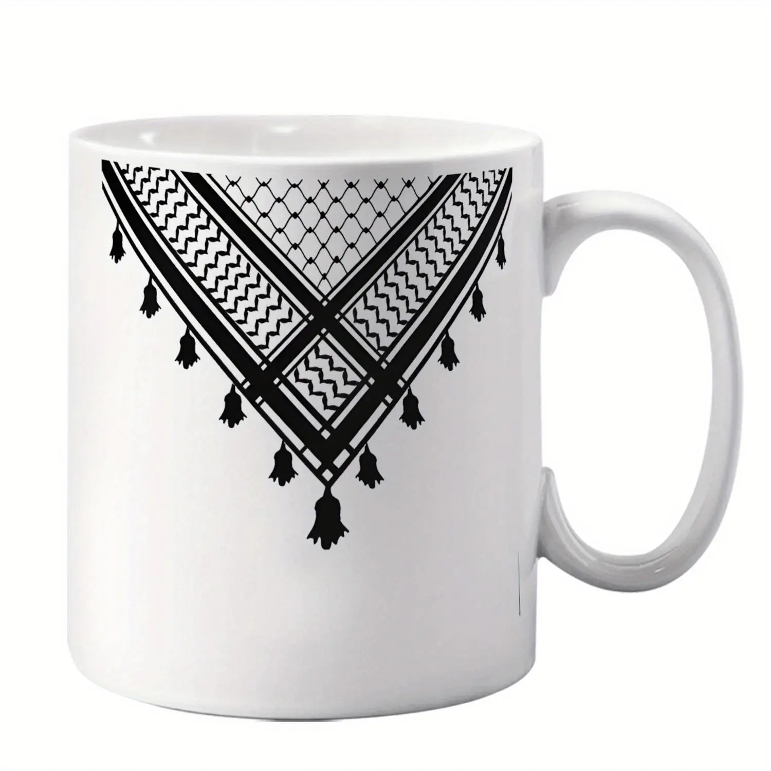 1pc 11Oz Ceramic Mug with Arabic Hijab Design- Black& White Geometric Pattern, Perfect Gift for Friends, Keepsake Mug | Geometric Pattern Mug | Ceramic Mug