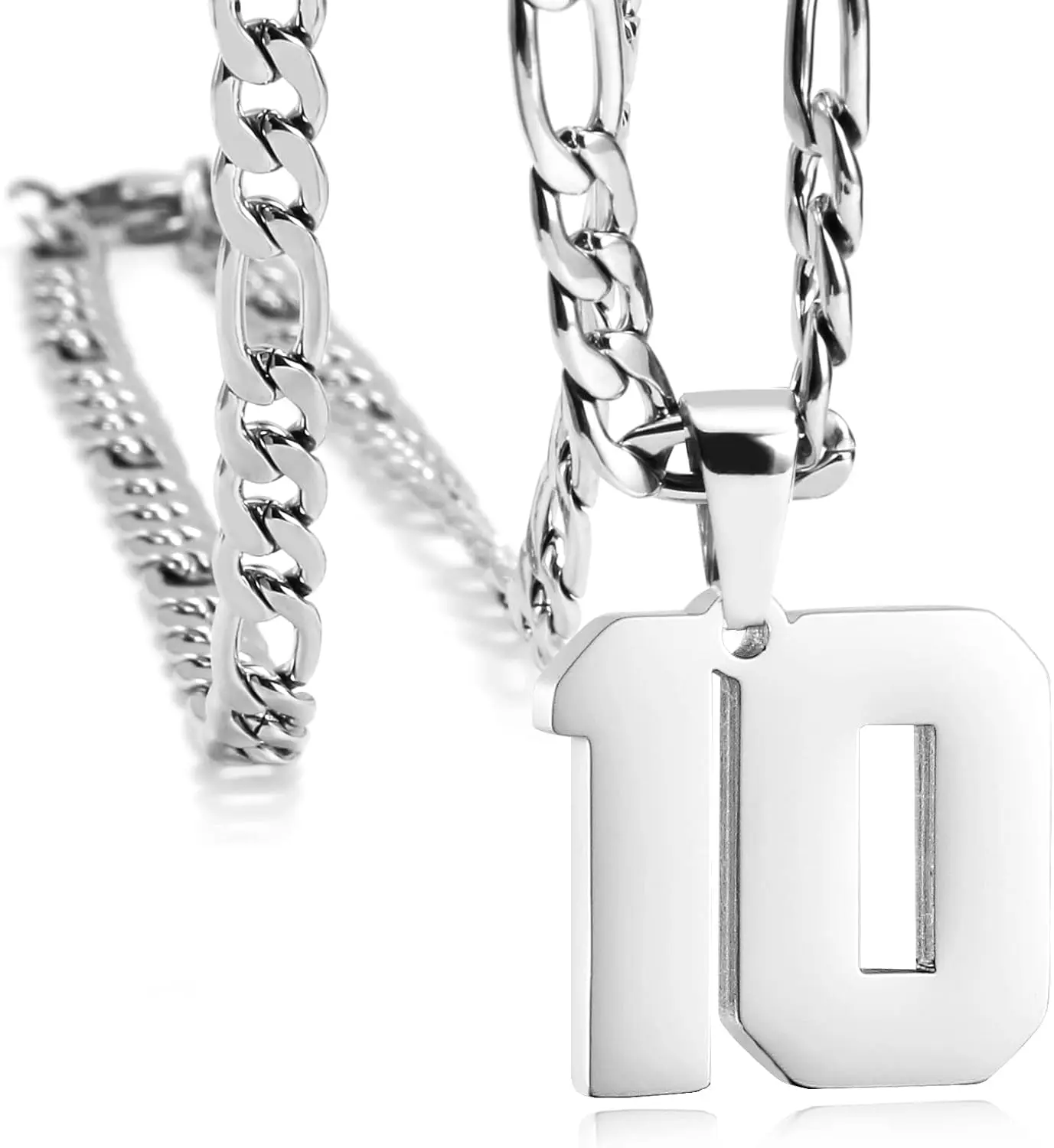 Men's Personalized Jersey Number Necklace - 24 Silver Stainless Steel Sport Pendant Chain (20-26mm), Chain Jewelry Necklaces for Athletes, Baseball Fans, Birthday, Christmas, Anniversary Gifts