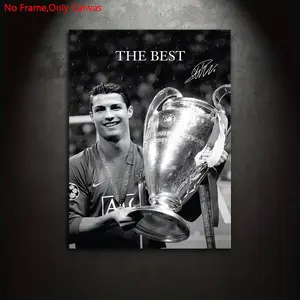1 piece/set frameless canvas painting print poster,classic realistic retro art,Cristiano Ronaldo champions League Trophy,perfect gift for football lovers,ideal gift for bedroom,living room,dormitory hallway,kitchen,mural,wall decoration,room decoration