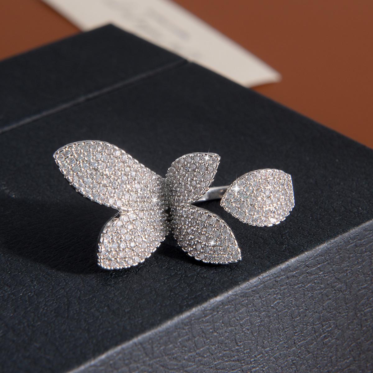 Trending Butterfly Open Statement Ring, Sparkling Bold Adjustable Ring for Women, Viral Aesthetic Accessory, Perfect for Party, Office, Casual Wear, Great Gift for Best Friend, Girlfriend