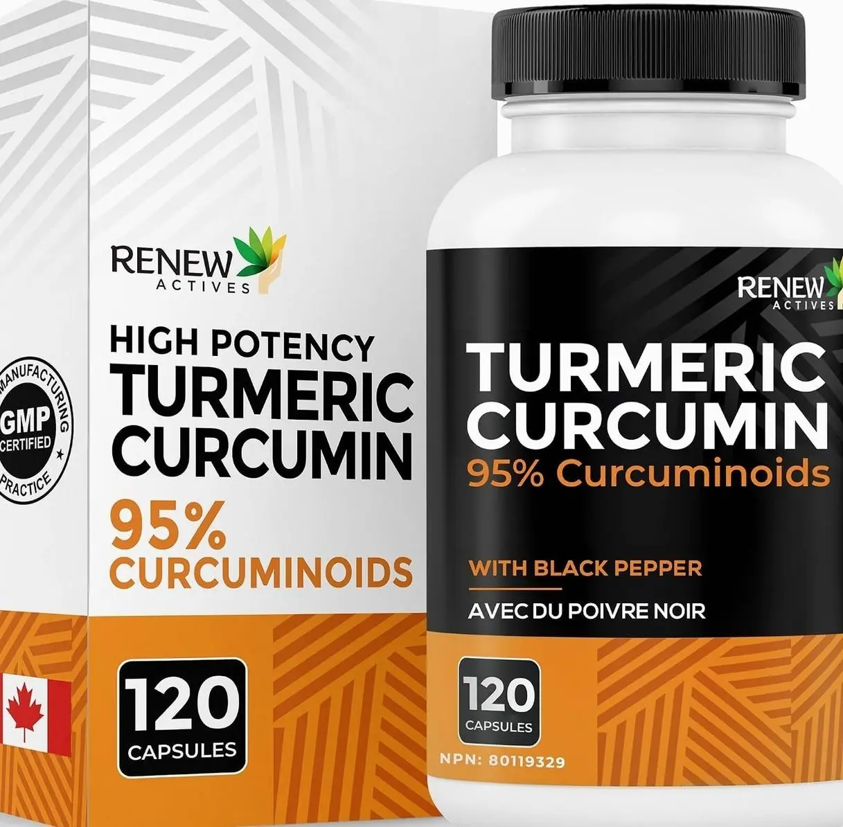Renew Actives Turmeric Curcumin with Black Pepper – 600MG Turmeric Root, 100MG Curcuminoids per 2 Capsules – Supports Digestion, Liver Health, Joint Relief & Mobility – Made in Canada – 120 Capsules