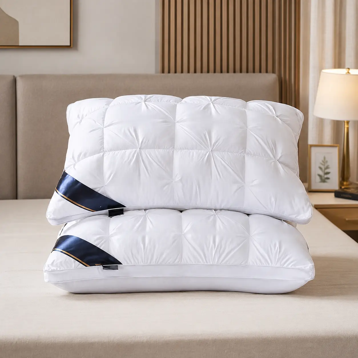 2PCS Luxury Hotel-Quality Sleeping Pillows - Ultra-Soft Down-Alternative Fiber, Cotton Knit, Breathable, Hotel Look, Twisted Flowers Design, Machine Washable Neck Support for Side/Back/Stomach Sleepers