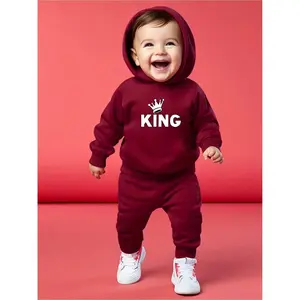 (New)Baby Kids fashion Long Sleeve Hoodie Set, Cartoon Crown and Letter Print, Boys Pants Two Piece Set