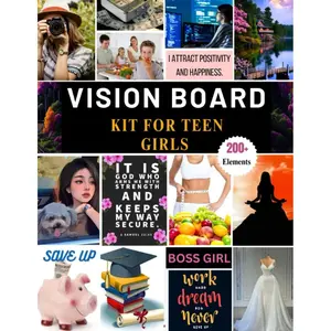 Vision Board Kit For Teen Girls: 200+ Pictures, Affirmation Quotes, Stickers and Supplies to Help Achieve Your Goals | Cut & Paste Collage Book to Manifest & Attract Your Dream Life Paperback – May 17, 2023