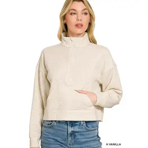 Zenana Scuba Half Zip Pullover With Kangaroo Pockets