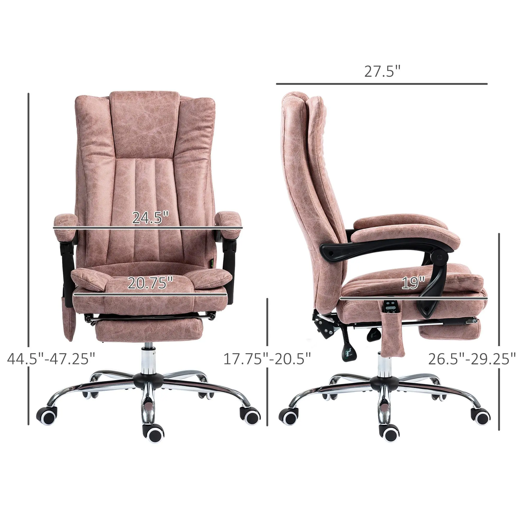 Pink, Microfiber + 135° Recline + Heating