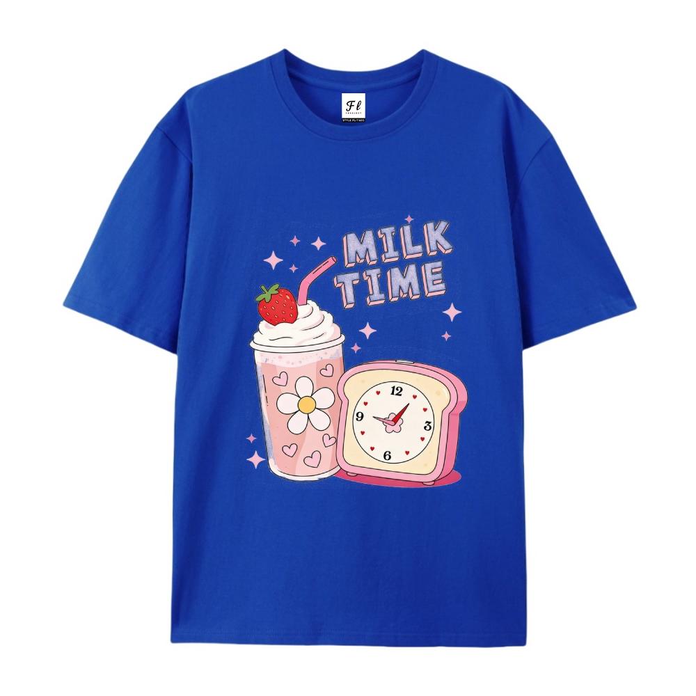 Milk Time Cute Strawberry Milkshake Retro Kawaii Graphic T-Shirt for Men & Women  Top