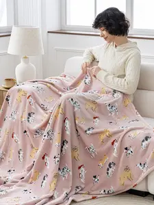 【Summervibes】VelvetLoft Printed Flannel Blanket Soft Lightweight Cozy Throw with Cute Pattern for Home Sofa Bed cartoon dogs giftable decorative air-conditioned room warm nap blanket