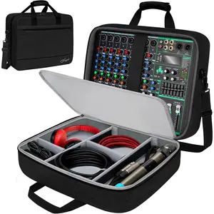 Audio Mixer Case (Size:15.5"x 13" x 6"), Protective DJ Mixer Bag with 10mm Padding, Large-Capacity Recording Equipment Bag Soft with Adjustable Storage for Cables, Podcast Gear and Mics, Black