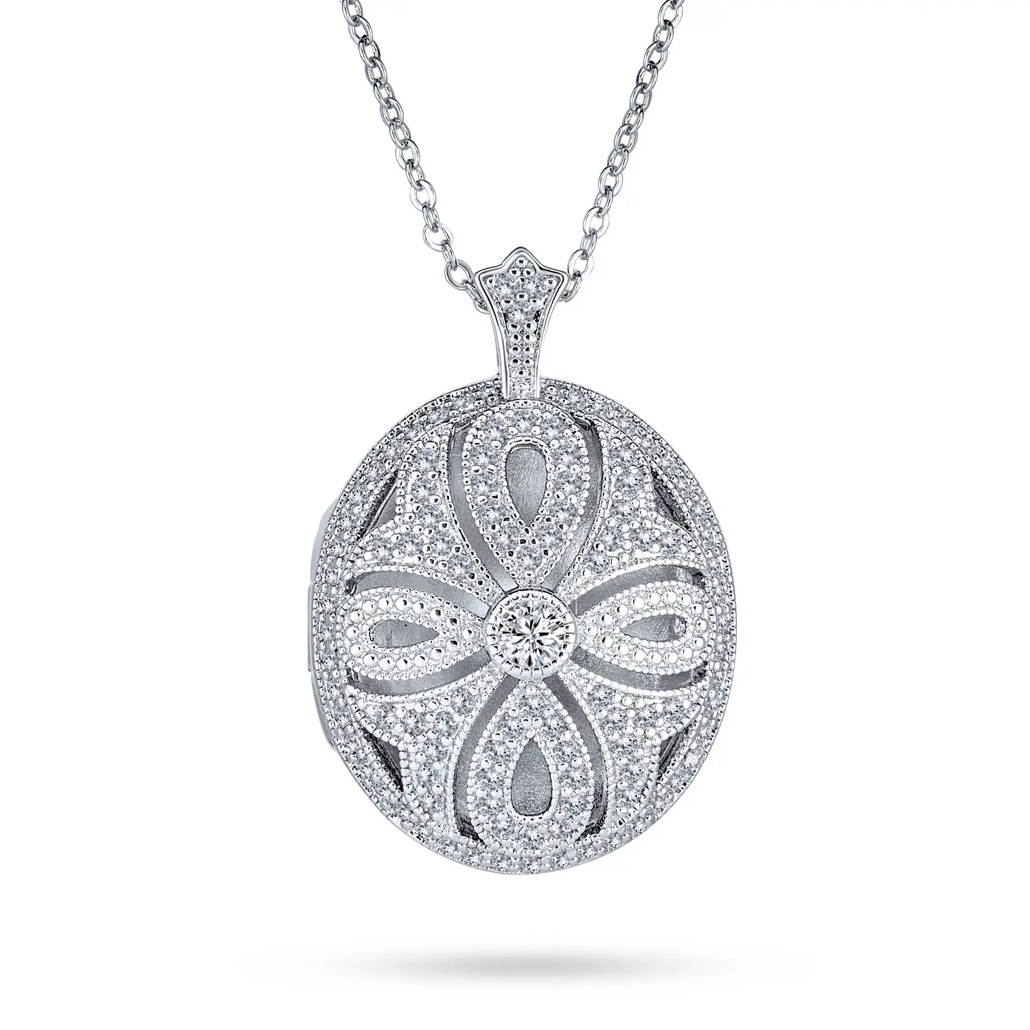Religious Photo Keepsake Oval Infinity Cross Locket Necklace Silver Plated