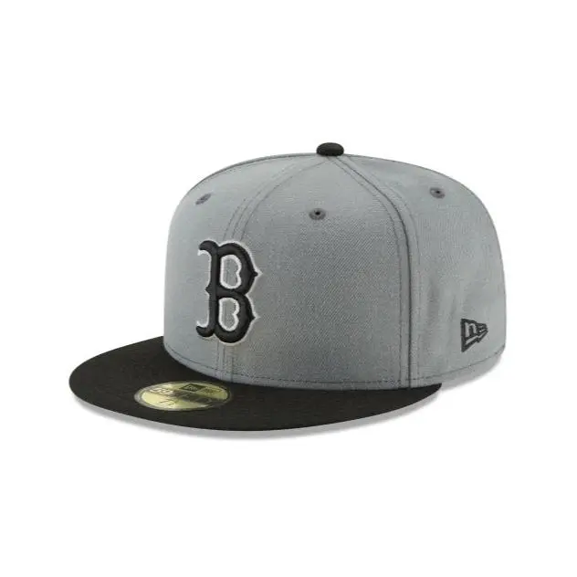 New Era Boston Red Sox 59FIFTY Cap - Gray with Black Brim and Logo - Official MLB Baseball Hat