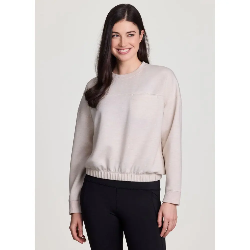 RBX Women's Pullover Sweatshirt, Heathered Athleisure Style in Lightweight Rayon Spandex Scuba, Slightly Cropped with Chest Pocket, Garment, Polyester, Fabric, Basic, Elastic
