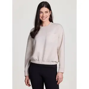 RBX Active Women's Elevated All Season Athleisure Slightly Cropped Lightweight Pullover Sweatshirt with Chest Pocket - Sand,S