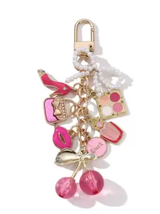 Vintage Elegant Zinc Alloy Keychain with Bow, Cherry and Perfume Charm, Stylish Keychain, High-End Fashion Accessory, Gift for Friends and Family, Key Charms