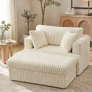 ARCH Oversized Corduroy Chaise Lounge with Ottoman Deep Seat Reclining Sofa Comfy Thick Upholstered Pad Chair with Foot Stool Dark Gray Polyester Wood Frame Living Room Furniture Single Seater 47.7in, Dark Gray Color Options, Polyester/Wood Material